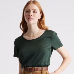 Quince Washable Stretch Silk Tee Forest Green Size M